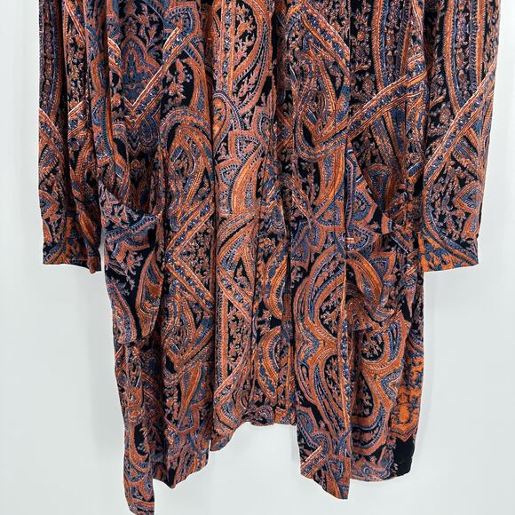Free People Kimono Cardigan Womens Small Black Paisley Open Front Boho Duster - Picture 4 of 13